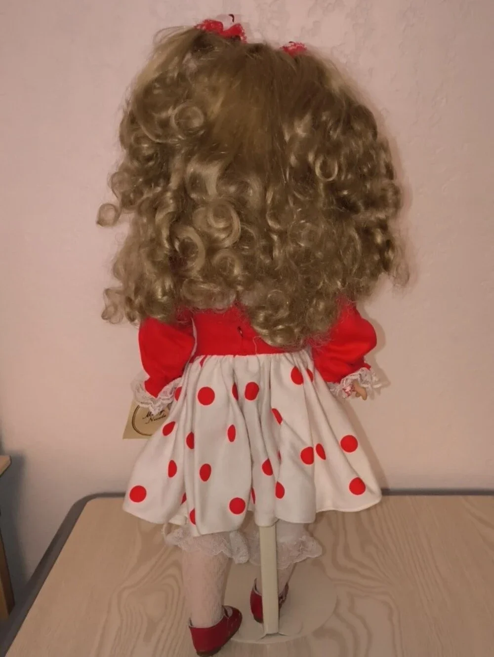 Porcelain Doll In Classic Red and White Polka Dot Dress - 20